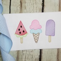 Watermelon, Ice Cream Cone & Popsicle Embroidery Design - Sketch Stitch